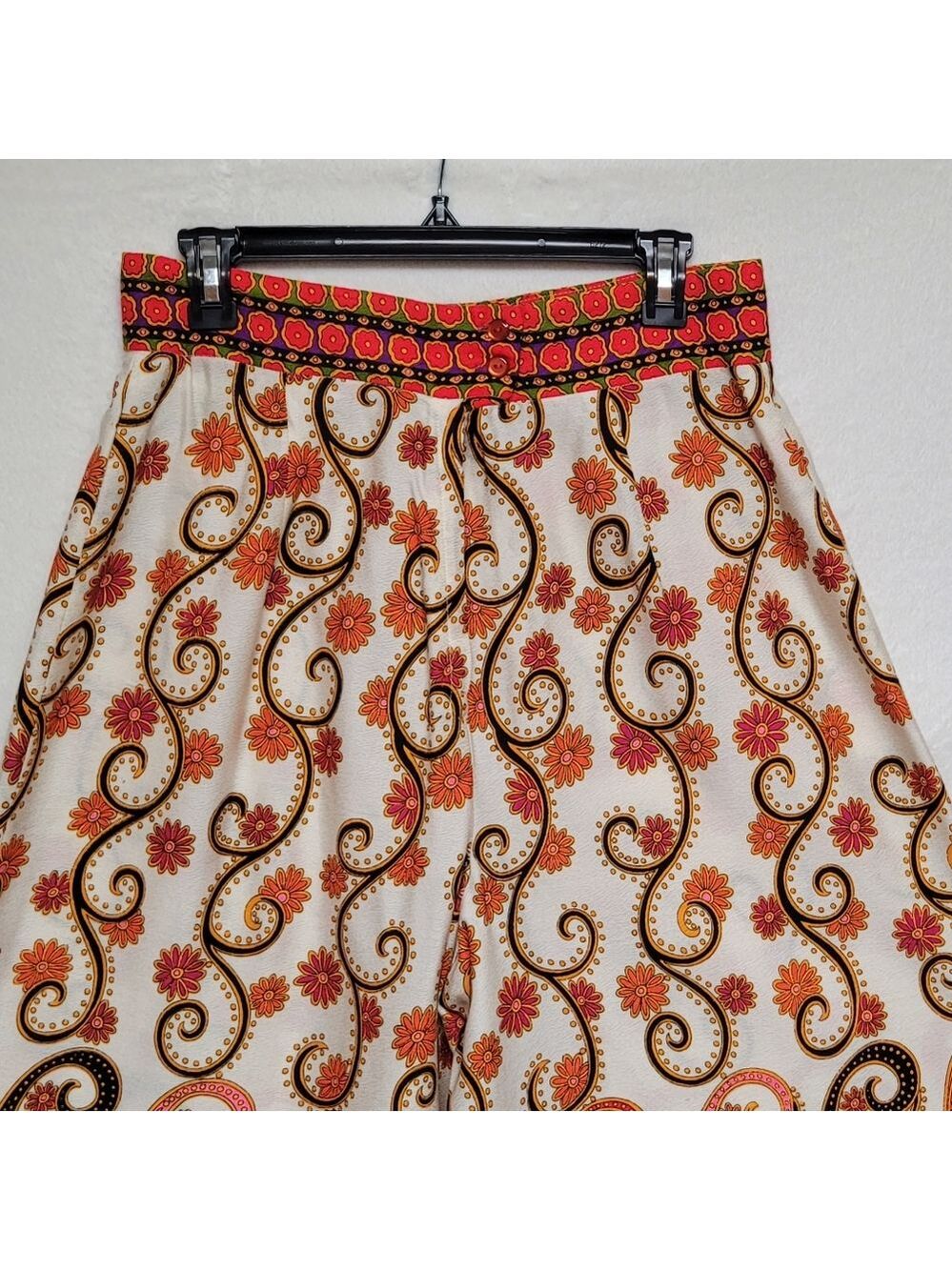 60s Vintage Alex Coleman Psychedelic Neon Multi-color Floral Palazzo Pants M-L - Picture 7 of 14